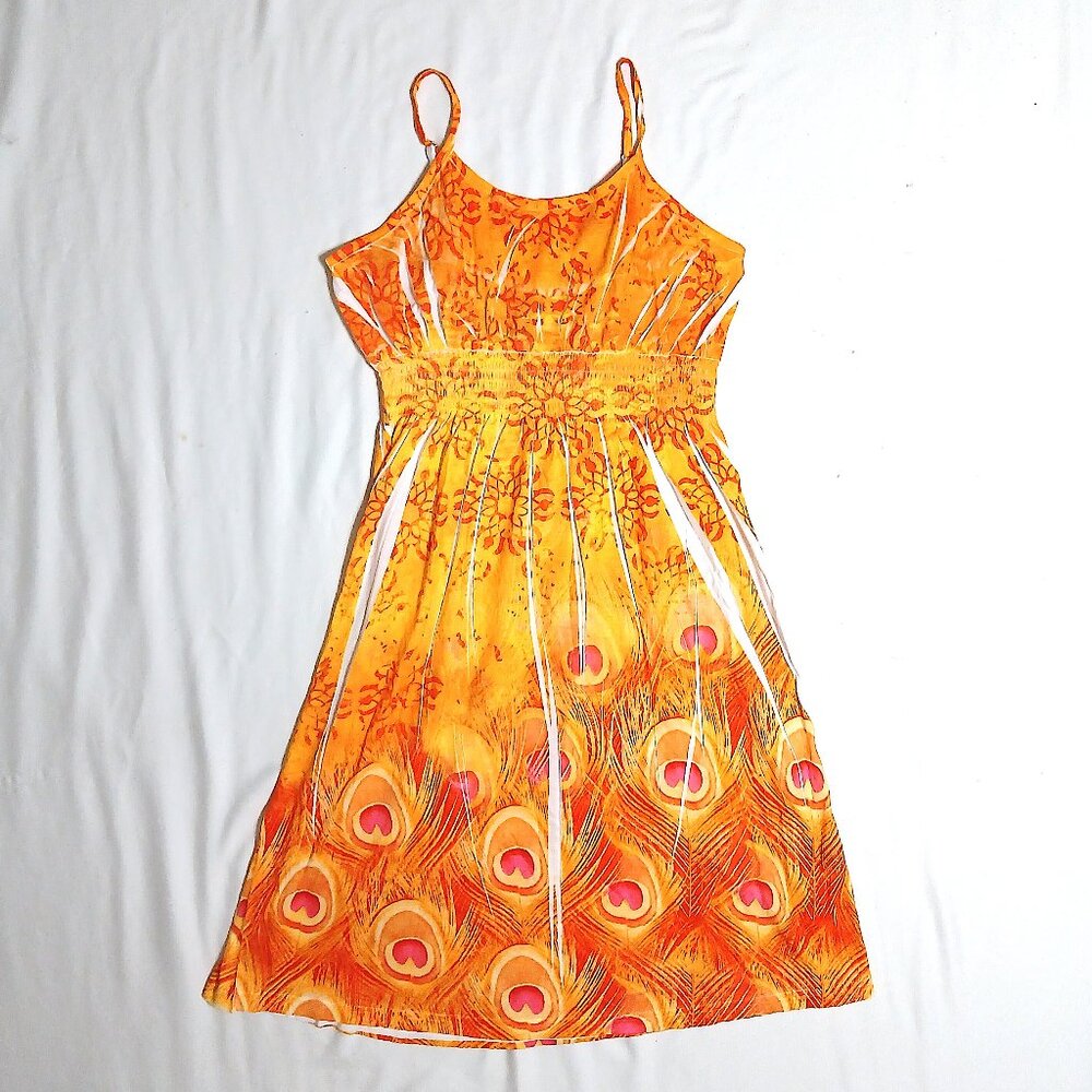 ✨ Style Works Orange Peacock Print Sundress – Size Large ✨